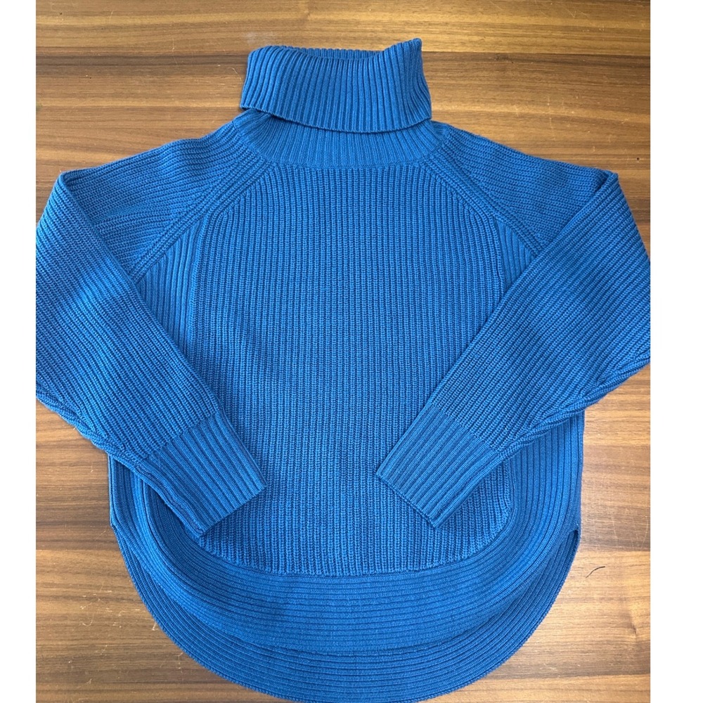 Wilfred Free Artizia Asianna 100% Wool Blue Turtleneck Sweater Small Chunky Knit